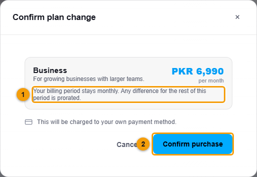 The Confirm plan change window