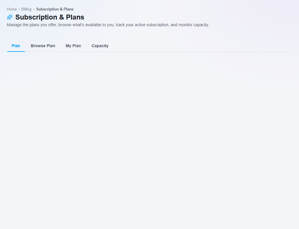 The tabs on Subscription & Plans