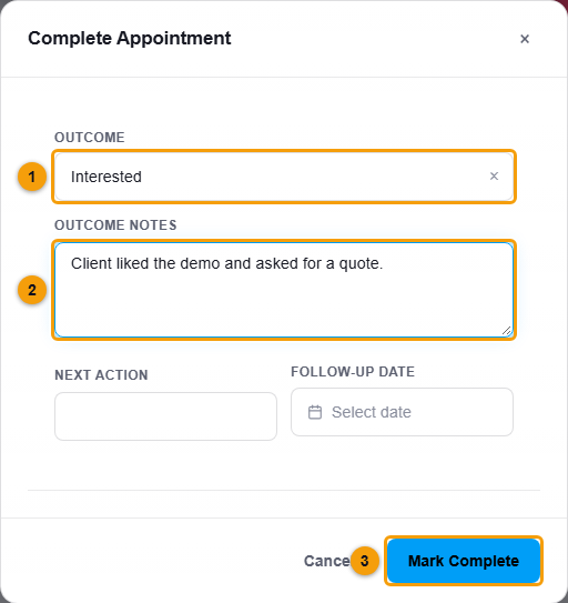 The Complete Appointment window