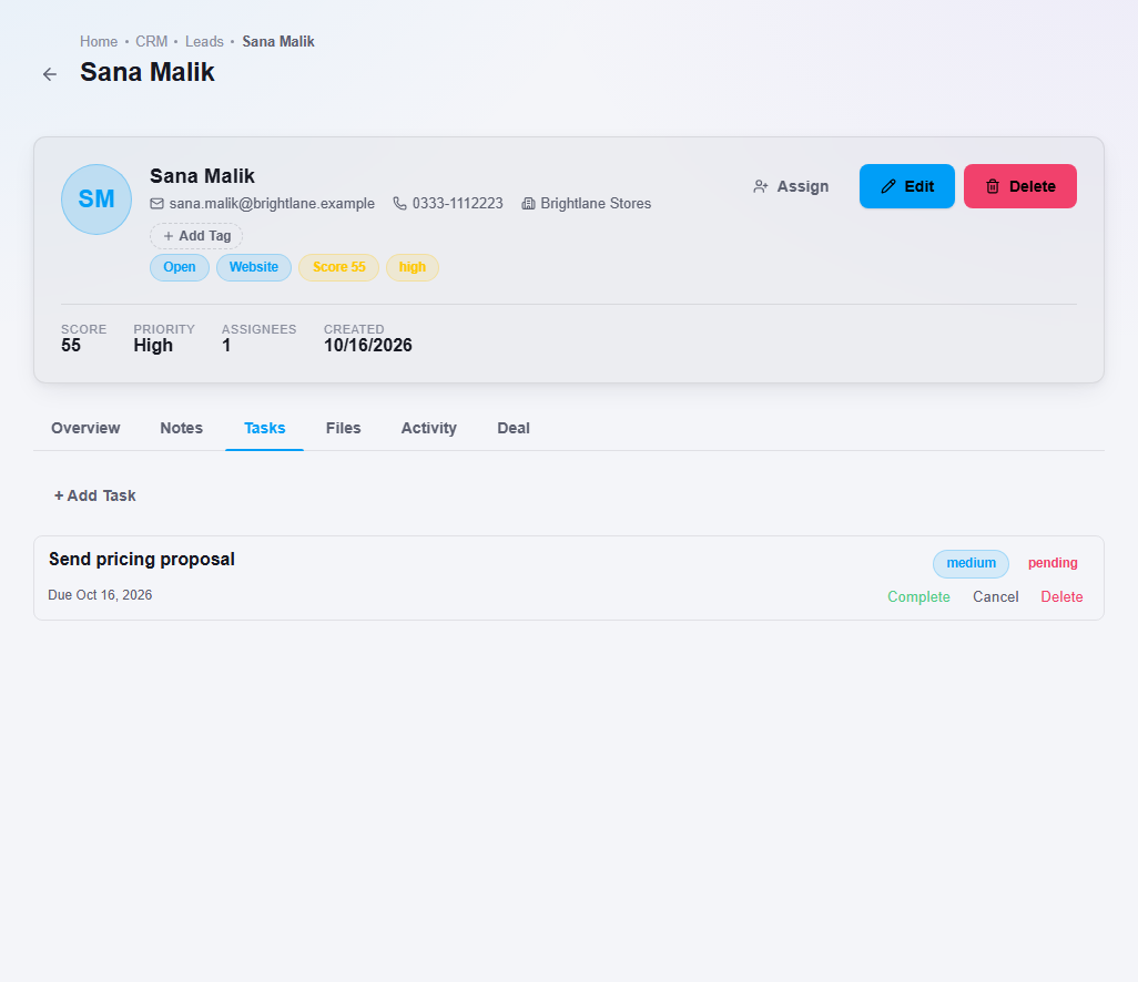 The Tasks tab with a task