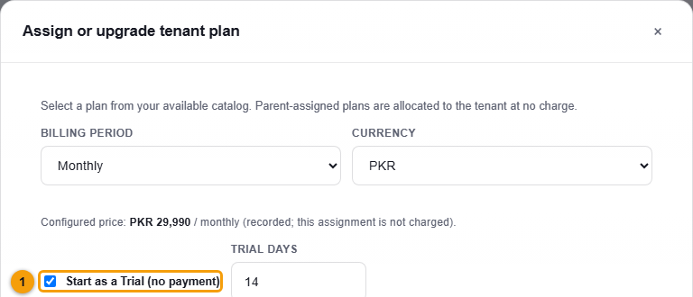 Assign Plan with a Trial