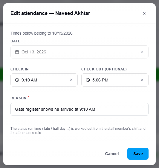 Correct an attendance record