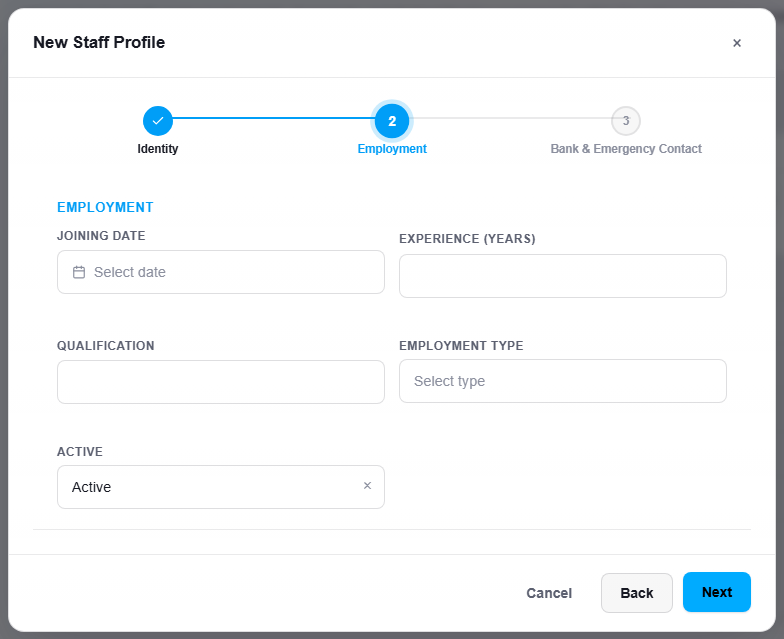 The Employment step