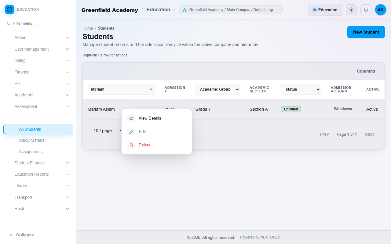 Right-click actions