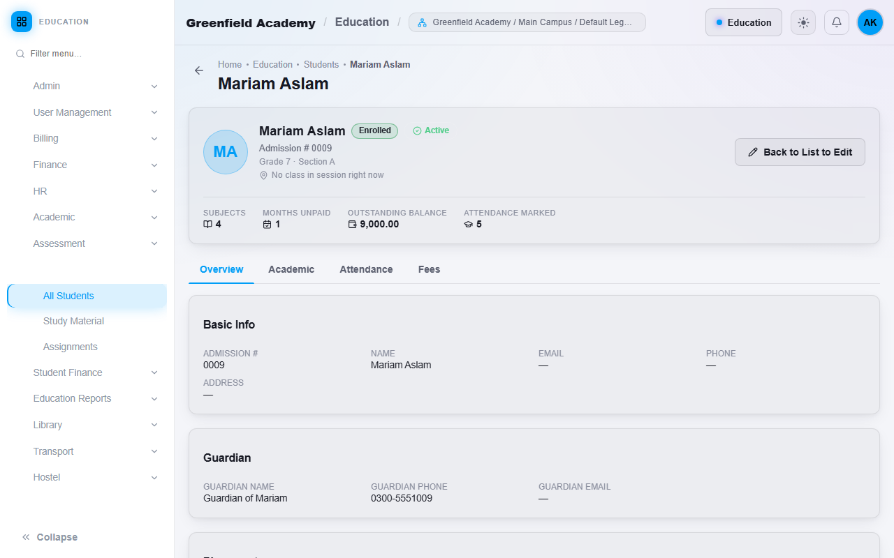 A student profile