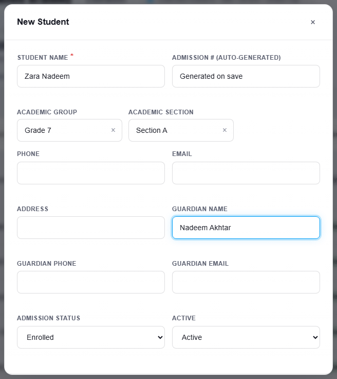 The completed form