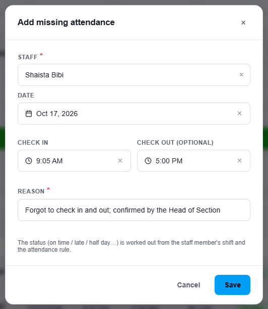 Add missing attendance