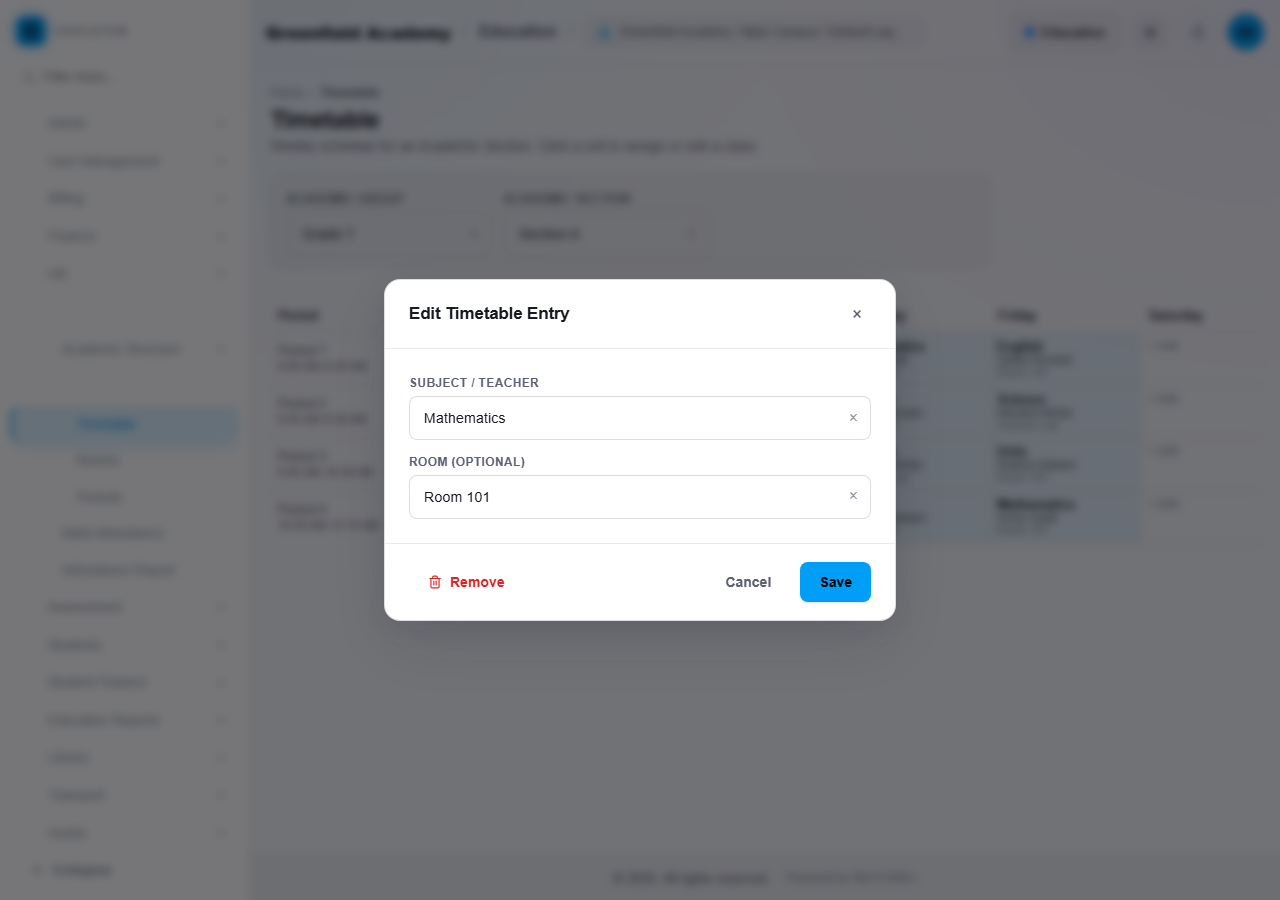 Editing a timetable cell