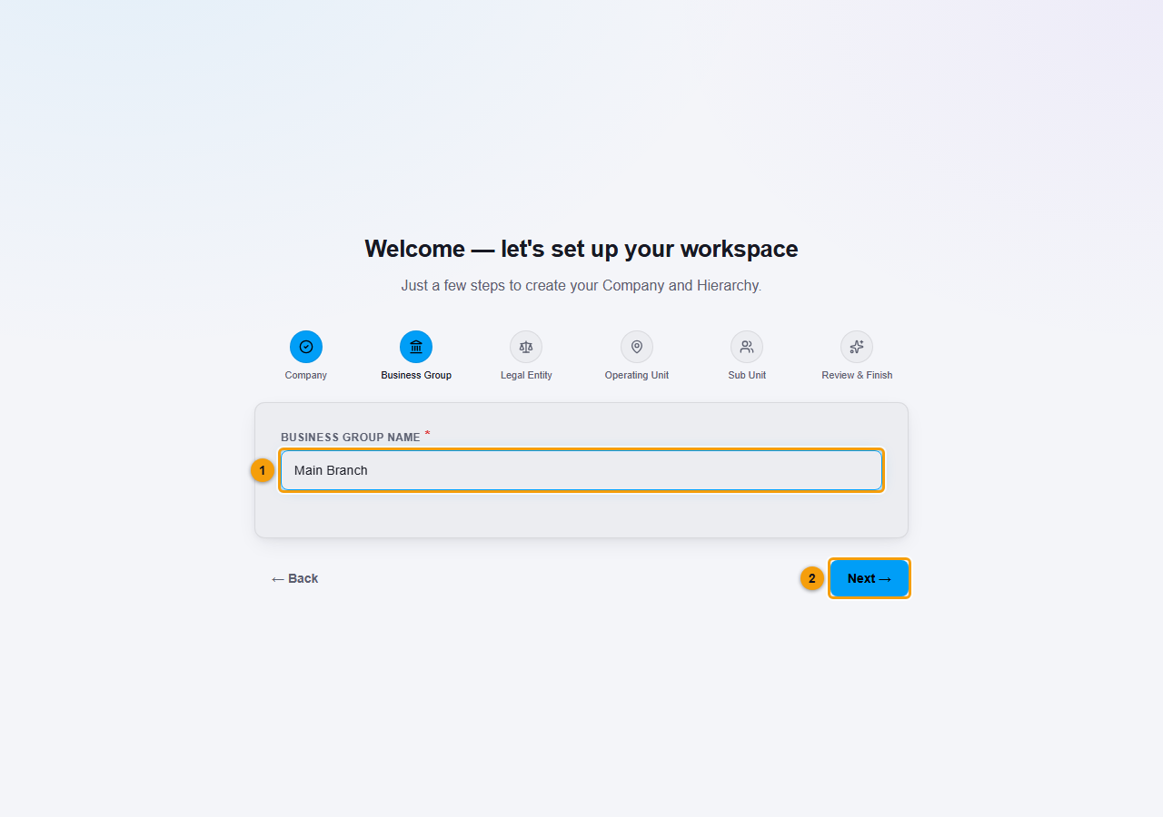 The Business Group step