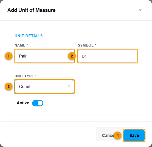 The Add Unit of Measure window