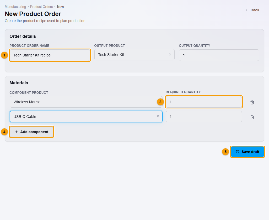 The New Product Order page