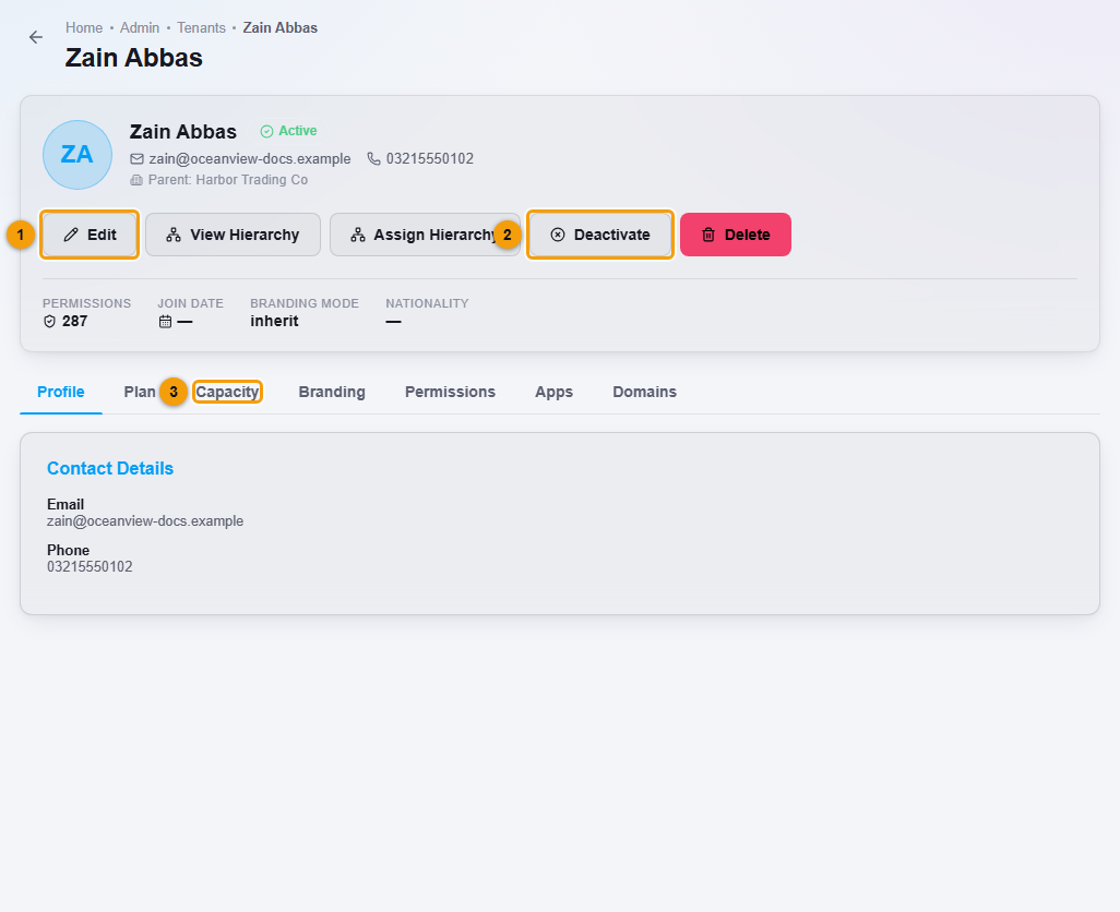 A client business page
